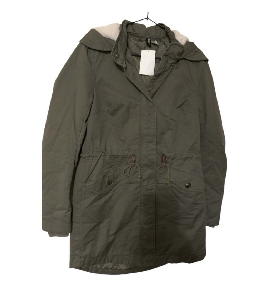 H&M Divided 4 Olive Green Utility Parka NWT Sherpa Lined Hood Anorak Military